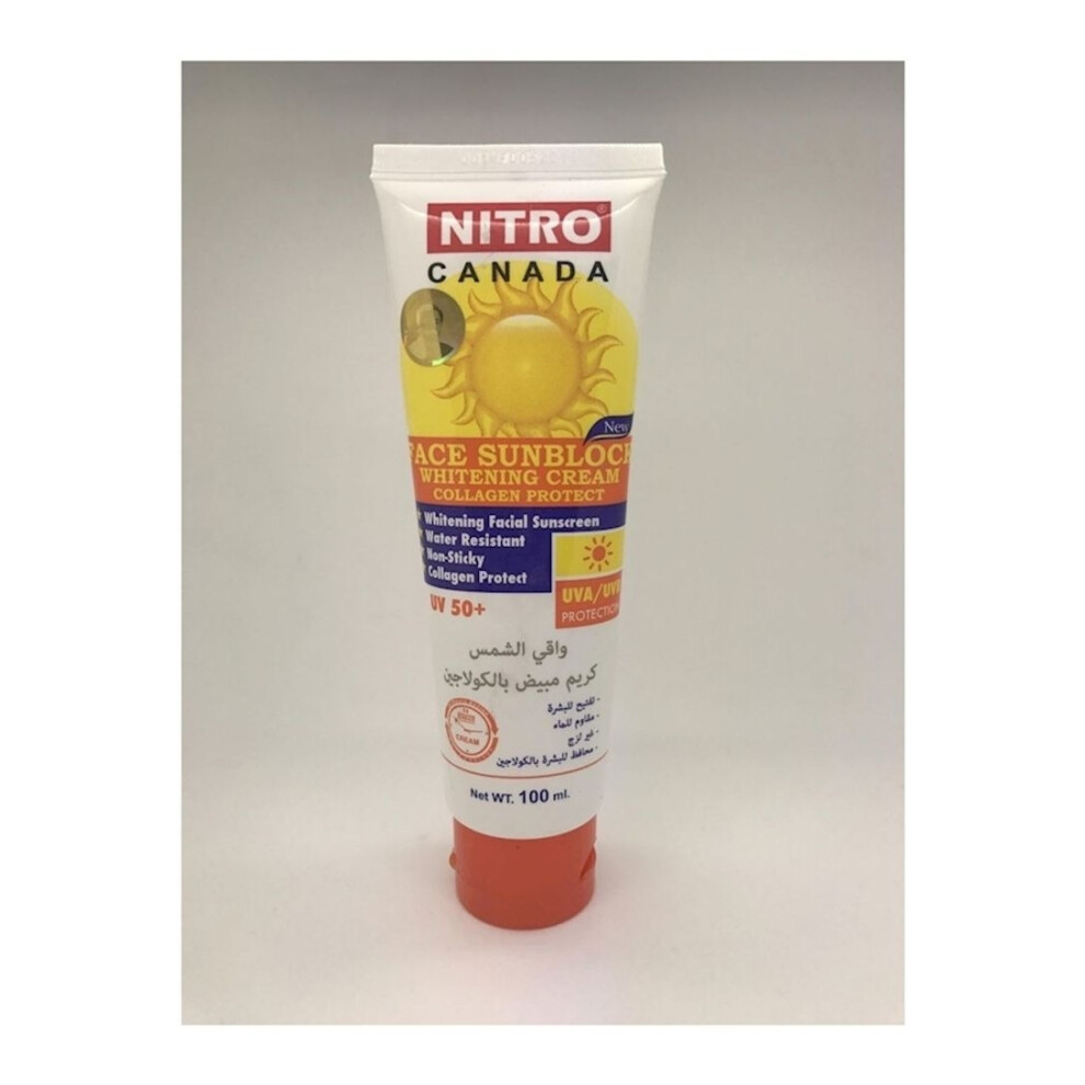 NITRO CANADA Collagen Face Sunblock SPF 50+ - Non-Greasy, Brightening UV Protection for Luminous Skin, Daily Use