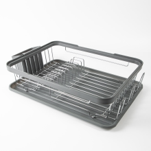 Grey or Black Kitchen Dish Drainer Rack with Plastic Drip Tray Cutlery