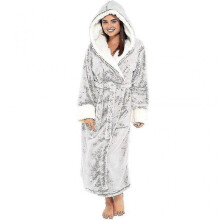 (2XL, grey) Women's Long Sleeve Hooded Bathrobe Tw