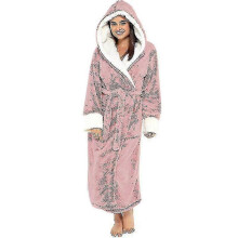 (3XL, Pink) Women's Long Sleeve Hooded Bathrobe Tw
