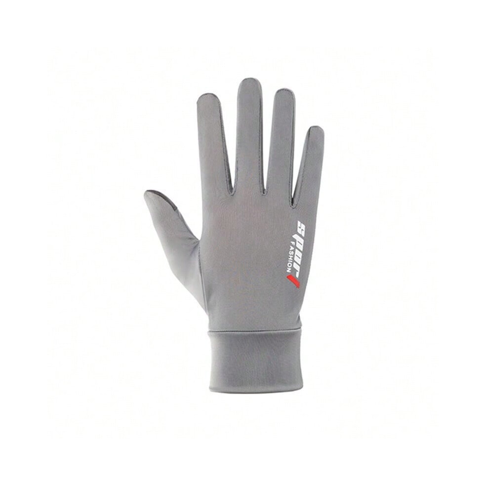 (Sports ice silk full finger gray, One size) Men's summer sun protection gloves with open finger ice silk driving and leaking two fingers fishing half-image-OPC-PJ7JRPP-NEW