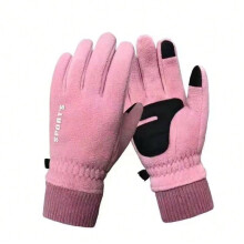 (Women's pink polar fleece, One size) Polar fleece warm gloves for men and women touch screen plus velvet and thickening for outdoor sports cycling and driving