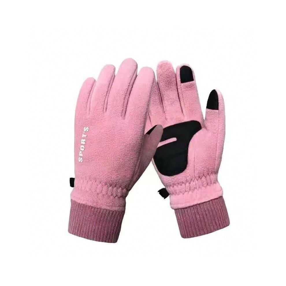 Photos - Winter Gloves & Mittens  Polar fleece warm gloves for men and women touch screen plus velvet and thickening for(Women's pink polar fleece, One size)