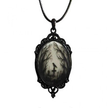 Vintage Crow Crossed Glass Pendant Necklace for Women Punk Gothic Rope Chain