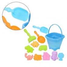 (Blue 12piece set) Kids Beach Toy Sand Castle Sculpture Mold Water Play Foldable Sand Bucket Toy