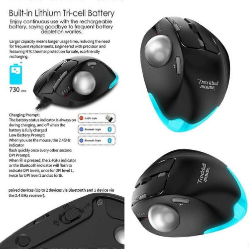 Wireless Trackball Mouse 4800DPI with Lighting Recharge Thumb Control Tracking 1