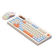 (White blue orange) Ergonomic 98Key Wire Keyboard Mouse ARGB Lighting Film Technology for Gaming