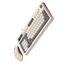 (White gray) Ergonomic 98Key Wire Keyboard Mouse ARGB Lighting Film Technology for Gaming