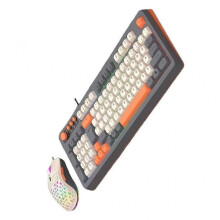 (White gray orange) Ergonomic 98Key Wire Keyboard Mouse ARGB Lighting Film Technology for Gaming