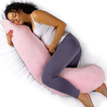 Aamira L Shaped Pregnancy Pillow Pink & Dark Grey, 145x55x20cm Shredded Memory Foam Full Body Maternity Cushion for Sleeping