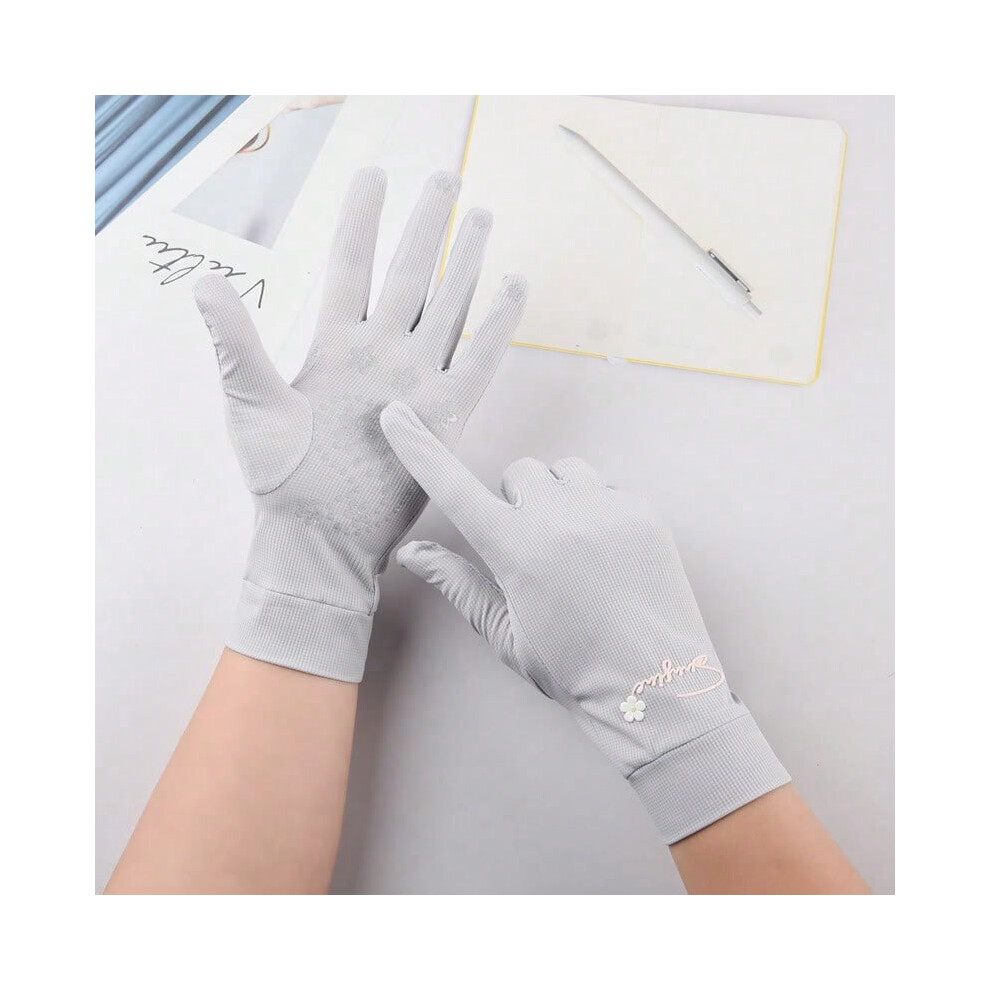 (Sunscreen small flower gray) Summer sun protection gloves for women thin outdoor sports cycling mountaineering touch screen elastic breathable anti-ultraviolet gloves