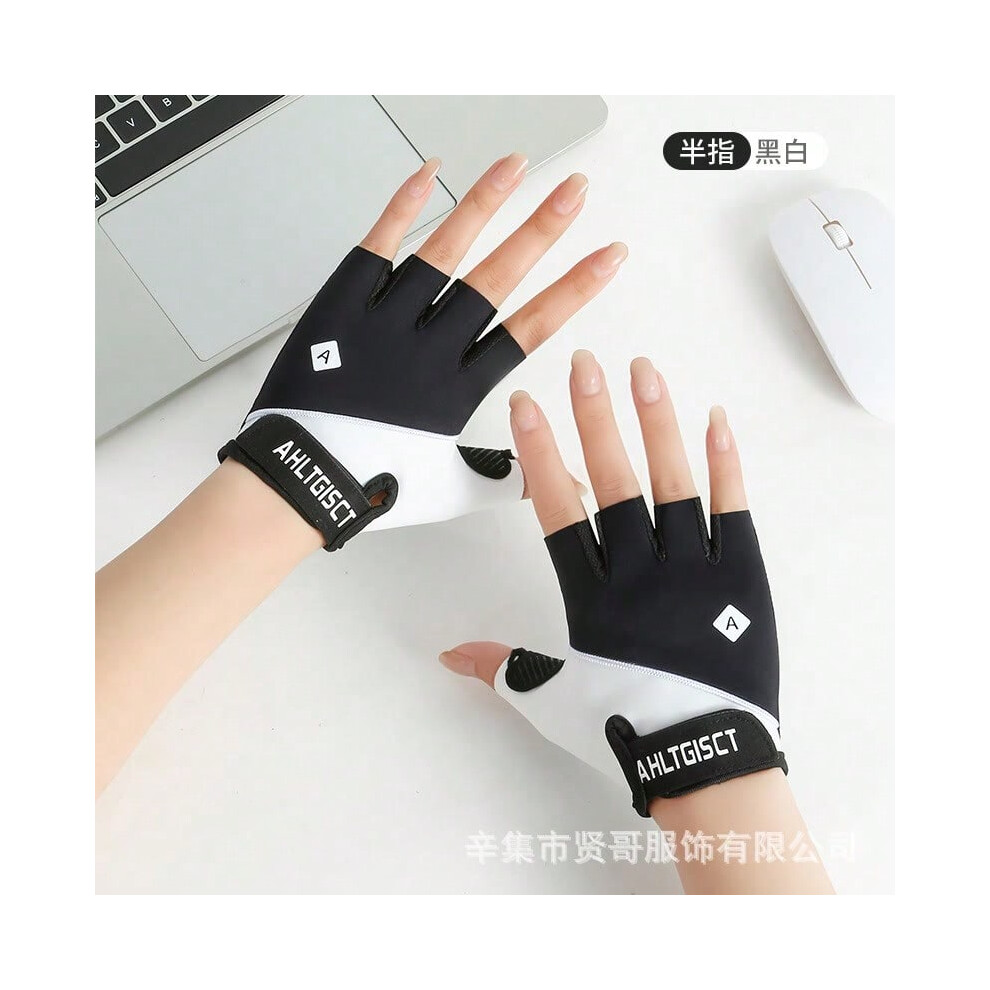 (?Black+White?color, S) Women's fitness gloves half-finger outdoor sports kettlebell horizontal bar yoga non-slip breathable shock-absorbing equipment training a...