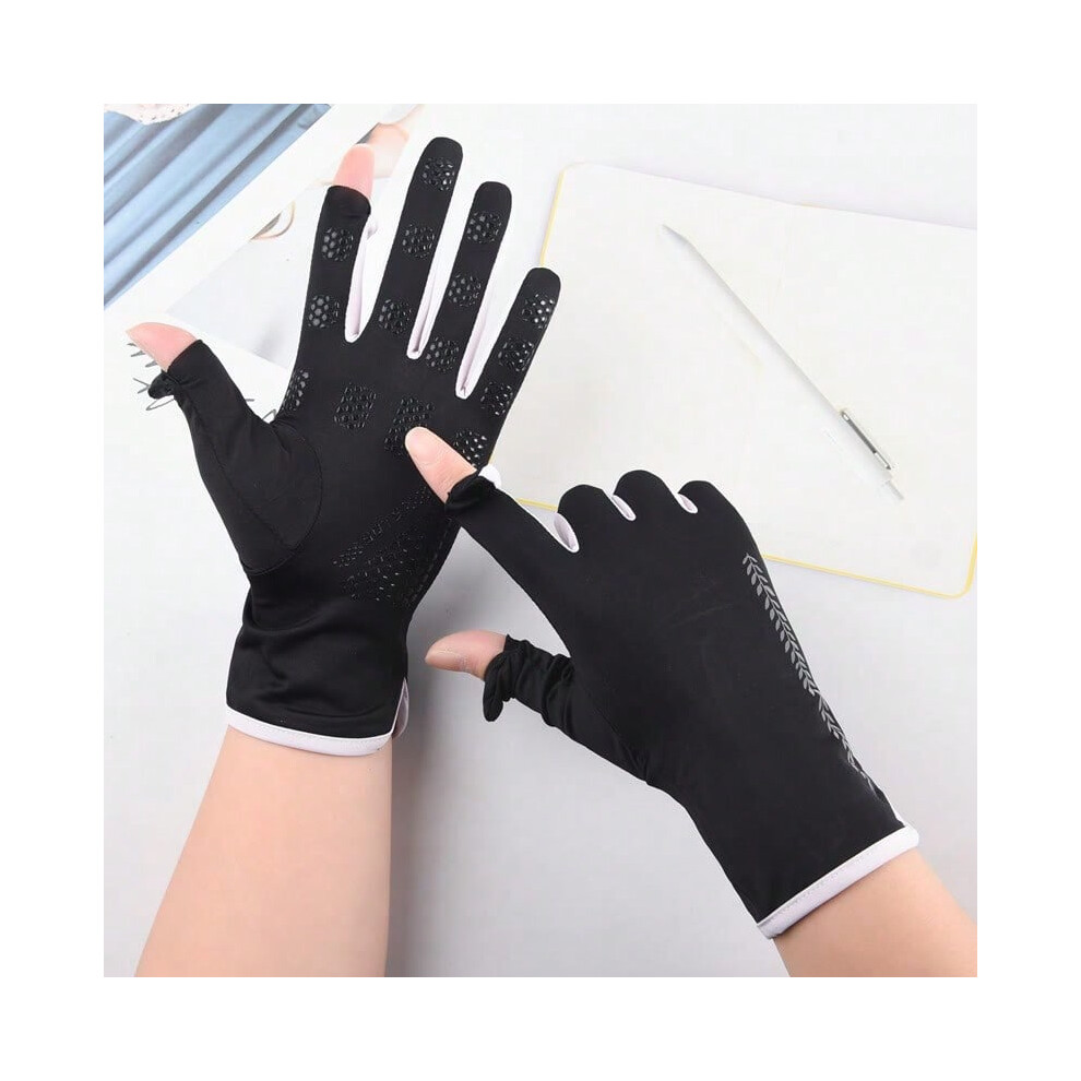(Wheat Ear Sunscreen Black) Summer sun protection gloves for women thin outdoor sports cycling mountaineering touch screen elastic breathable anti-ultraviolet gloves