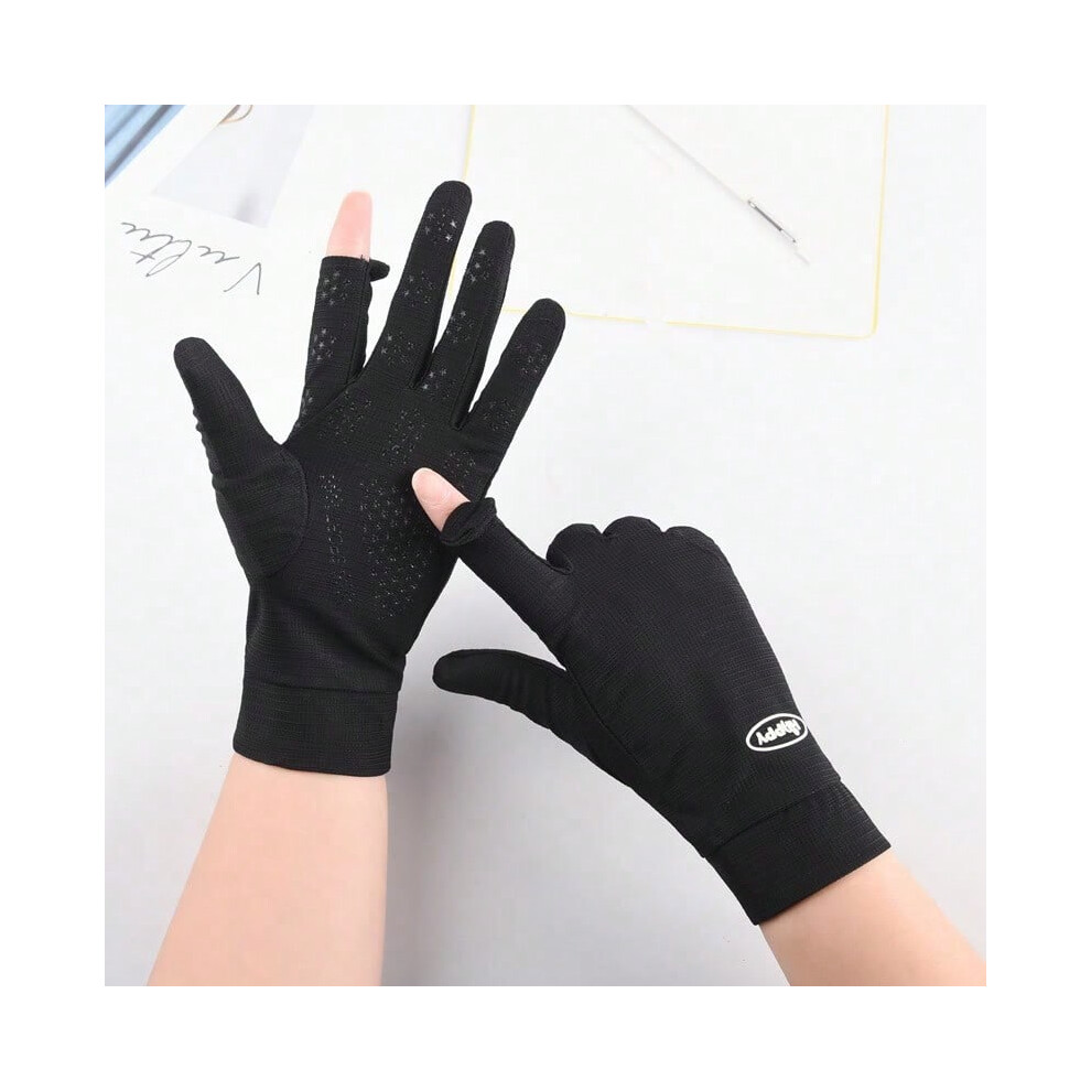 (black) Summer sun protection gloves for men thin outdoor sports cycling mountaineering touch screen elastic breathable anti-ultraviolet gloves