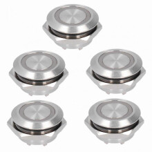 5-Pack Ultra Thin Waterproof LED Push Button Switch, 19mm Momentary Metal Auto Reset, DC3~6V Red