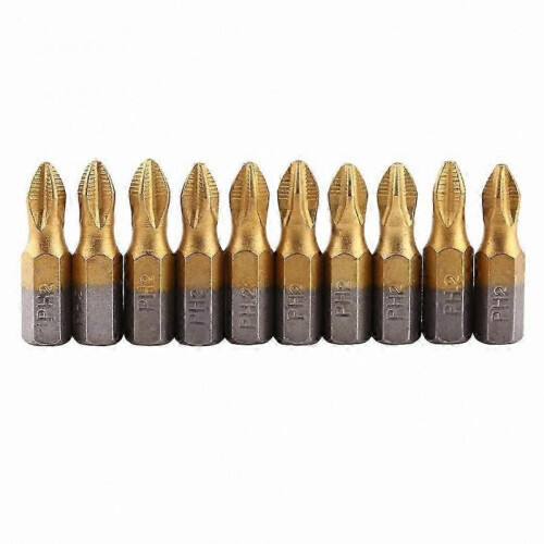 10 Pieces Titanium Coated Hex Shank 25mm PH2 Antislip Magnetic Screwdriver Bits Set