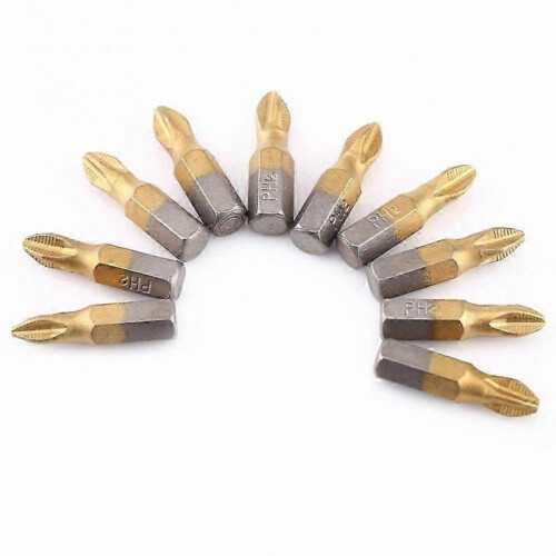 10 Pieces Titanium Coated Hex Shank 25mm PH2 Antislip Magnetic Screwdriver Bits Set 1