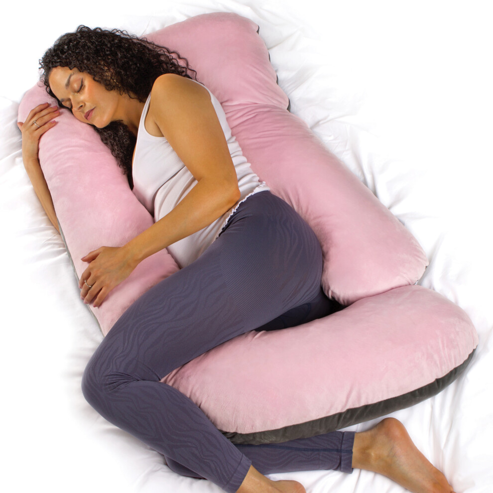 Aamira J Shaped Pregnancy Pillow & Dark Grey, 140X70x20cm Shredded Memory Foam Full Body Maternity Cushion For Sleeping Pink