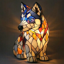 (Husky (sitting), 17cm USB independent switch) Dog Series Resin Ornaments LED Night Light Art Animal Statue Creative Home Desktop Decoration