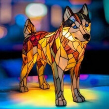(Husky (standing), 17cm USB independent switch) Dog Series Resin Ornaments LED Night Light Art Animal Statue Creative Home Desktop Decoration