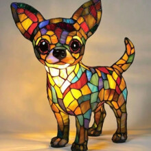 (Chihuahua (standing), 17cm button style) Dog Series Resin Ornaments LED Night Light Art Animal Statue Creative Home Desktop Decoration