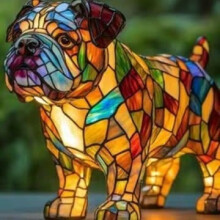 (English Bulldog (standing), 17cm button style) Dog Series Resin Ornaments LED Night Light Art Animal Statue Creative Home Desktop Decoration