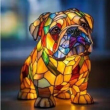 (English Bulldog (sitting), 17cm USB independent switch) Dog Series Resin Ornaments LED Night Light Art Animal Statue Creative Home Desktop Decoration
