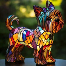 (Yorkshire Terrier A, 17cm USB independent switch) Dog Series Resin Ornaments LED Night Light Art Animal Statue Creative Home Desktop Decoration