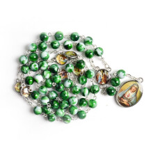 (green) Seven Sorrows Of Mary Rosary Chaplet Acrylic Beads Catholic Jewelry Necklace For Women Men