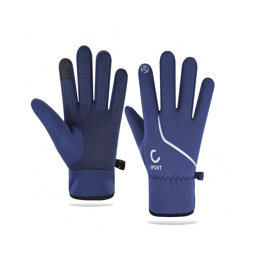 (C sports navy blue, One size) Men's winter cycling gloves warm and cold-proof plus velvet outdoor autumn sports touch screen running windproof and no-image-OPC-PJ7K6M7-NEW