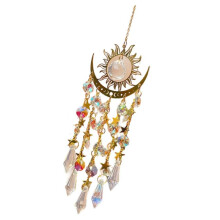 (Gold) Sun Catcher Crystal Wind Chimes Moon Metal Hanging Pendant Display Sun Catcher Window Car Hanging Garden Decorations Silver