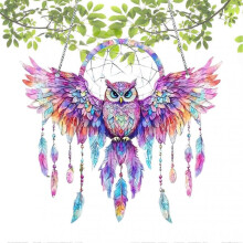 7.8 * 6.7 Inch Colourful Owl Sun Catcher, 2d Acrylic Owls Decor Stained Acrylic Sun Catcher Feather Dream Catcher