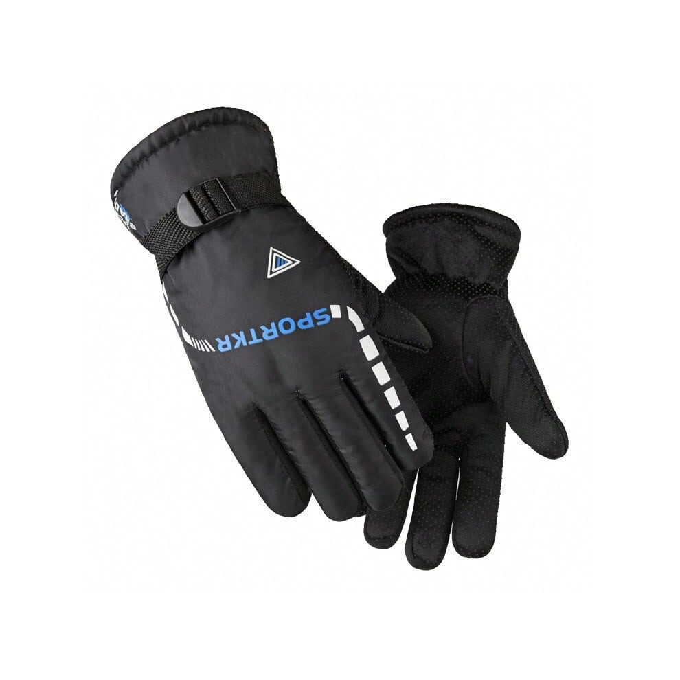 (Triangle blue, One size) Men's winter warm ski gloves thick velvet electric car motorcycle outdoor riding cotton gloves-image-OPC-PJ7K7WT-NEW