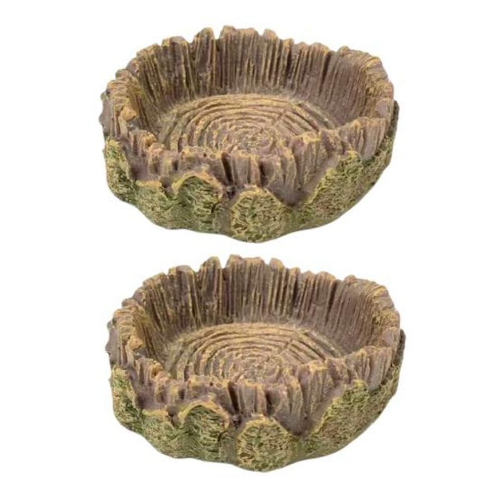 2pcs Reptile Feeding Bowls Simulation Stump Ring Design Easy To Clean Lizard