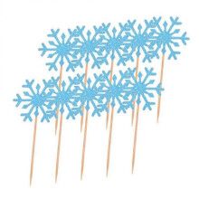 Snowflake Party Decor for Birthday Party Bamboo Wood Blue Cake Decorating 20Set