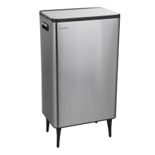 Kitchen Rubbish Recycling Press Top Bin 60L Dual 2 Waste Compartment - Silver