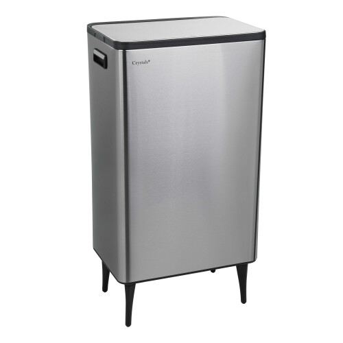 Kitchen Rubbish Recycling Press Top Bin 60L Dual 2 Waste Compartment - Silver