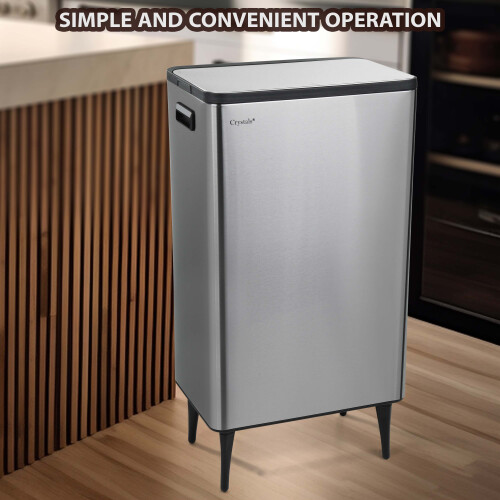 Kitchen Rubbish Recycling Press Top Bin 60L Dual 2 Waste Compartment - Silver 1