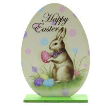 (JM00266) Rustic Easter Dining Table Decoration Egg Shaped Cartoon Wooden Centerpiece Sign Plaque Spring Holiday Party Supplies
