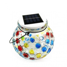 (White Light) Solar Peacock Lamp - Color Changing Glass Mosaic Ball LED Garden Lights Outdoor