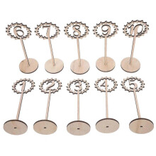 Hollow-out Design Wooden Table Numbers with Classic Style for Wedding Decor Beige Color 1-10 Sticks