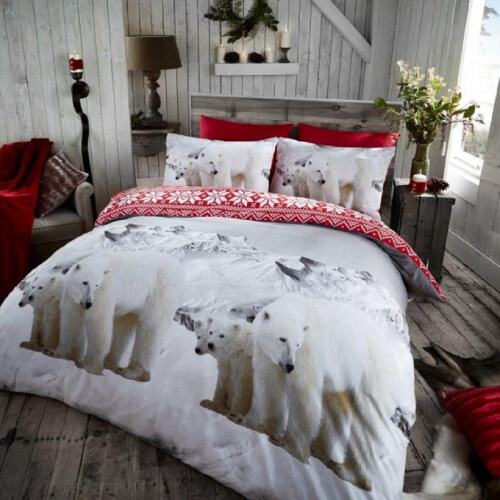 (Double) Cotton Flannel Printed Duvet Set - Polar Bear