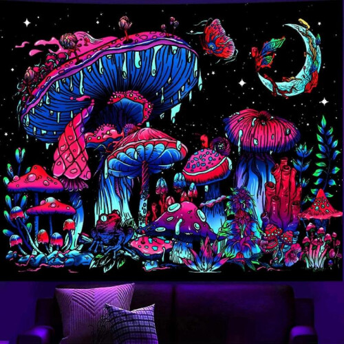 Blacklight Mushroom Tapestry, Glow In The Dark Black Light 1