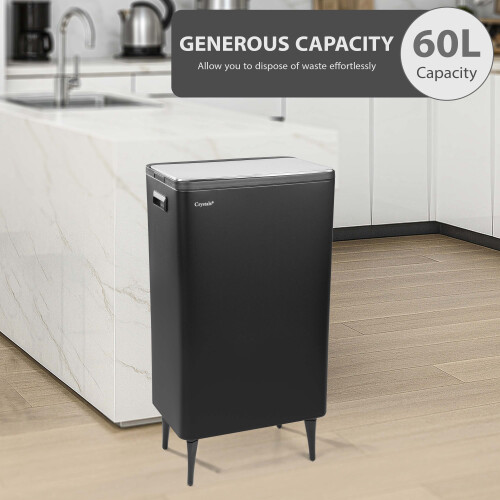 Kitchen Rubbish Recycling Press Top Bin 60L Dual 2 Waste Compartment - Black 1