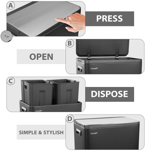 Kitchen Rubbish Recycling Press Top Bin 60L Dual 2 Waste Compartment - Black 2