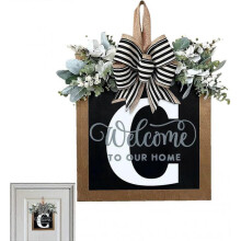 (C) Last Name Welcome Sign | Last Name Front Door Sign 26 Letter | 2023 Wood Wreaths For Front Door, Farmhouse Home Porch All Seasons Outside Decor