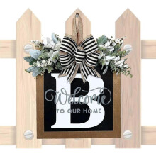 (B) Last Name Welcome Sign | Last Name Front Door Sign 26 Letter | 2023 Wood Wreaths For Front Door, Farmhouse Home Porch All Seasons Outside Decor