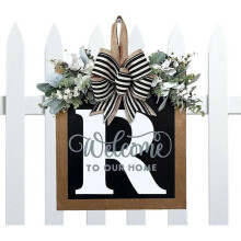 (R) Last Name Welcome Sign | Last Name Front Door Sign 26 Letter | 2023 Wood Wreaths For Front Door, Farmhouse Home Porch All Seasons Outside Decor