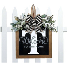 (T) Last Name Welcome Sign | Last Name Front Door Sign 26 Letter | 2023 Wood Wreaths For Front Door, Farmhouse Home Porch All Seasons Outside Decor