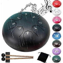 (black) Rain Drum for Garden, 8 Notes, 6 Inch Rain Drum, Drum for Outdoor Rain, Steel Tongue Drum Rain Play, Waterproof,Rain Drum for Outdoor Use
